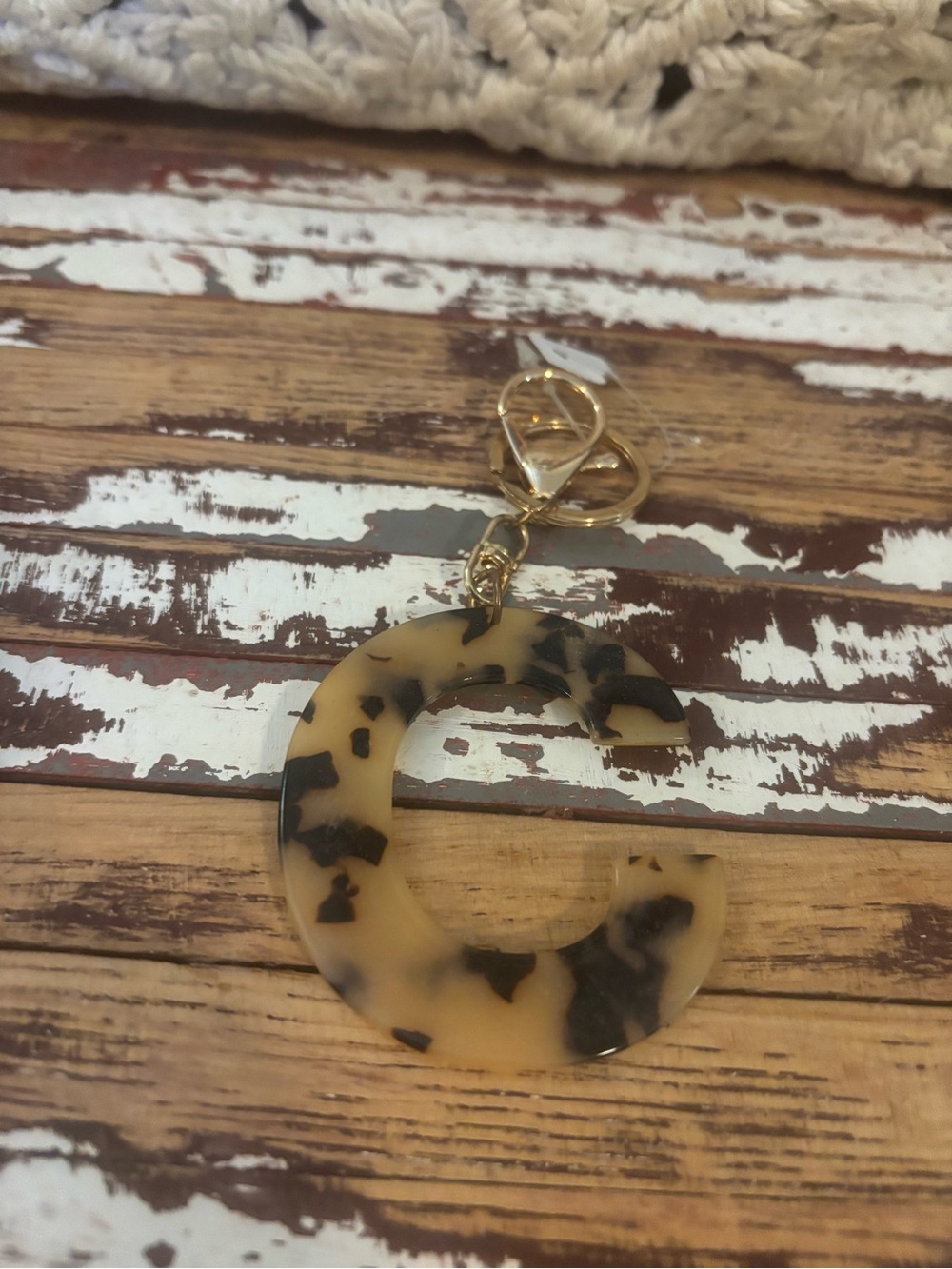 Gold Tortoiseshell C Initial Keychain Charm - Women Jewelry